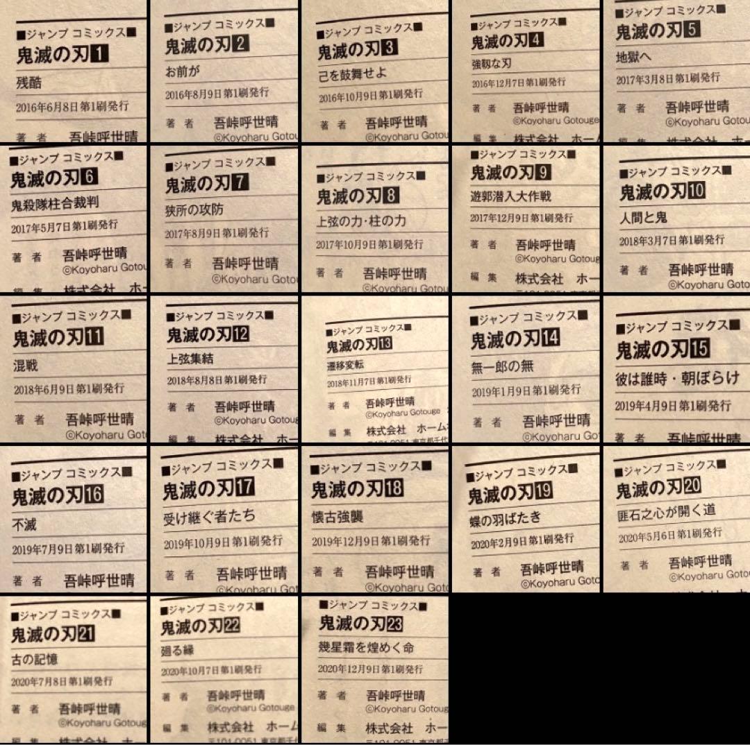 鬼滅の刃　全巻第1刷発行