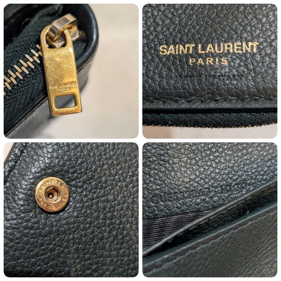 希少❀SAINT LAURENT 二つ折り財布　ダークグリーン　レザー　ゴールド