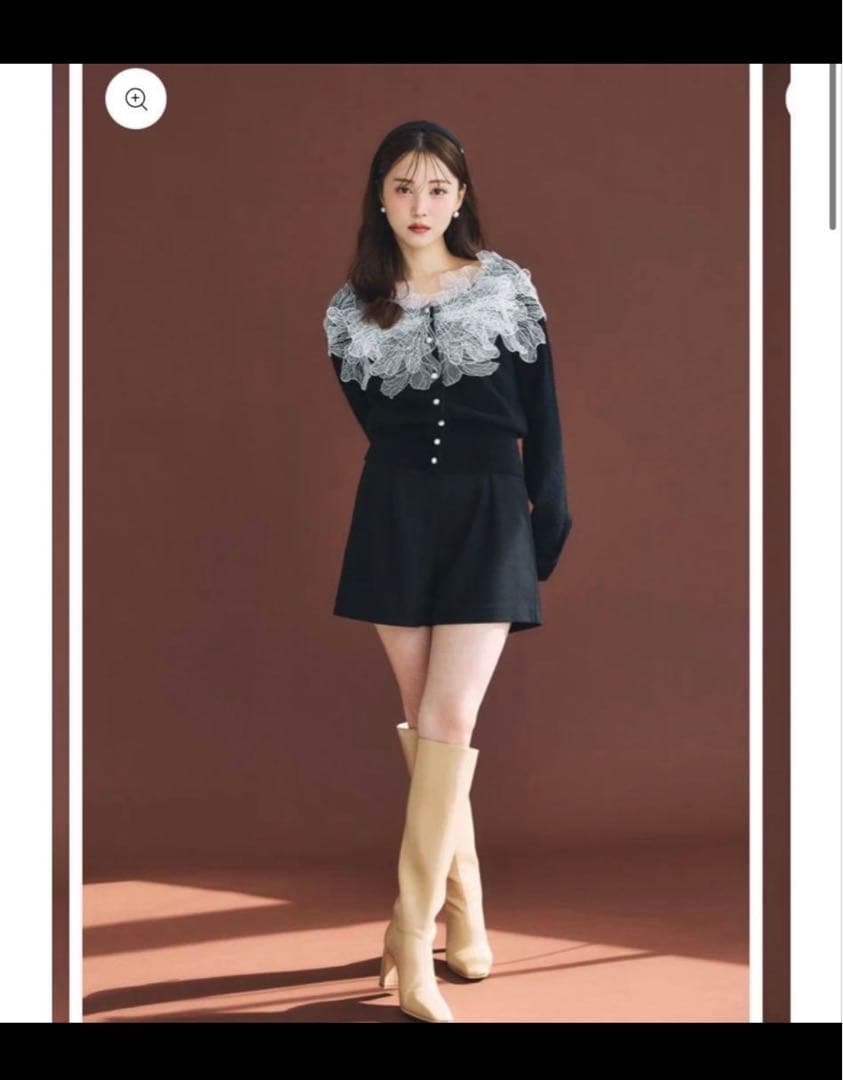 【3/1まで限定価格】polaura レースフリルカーディガン　ブラック