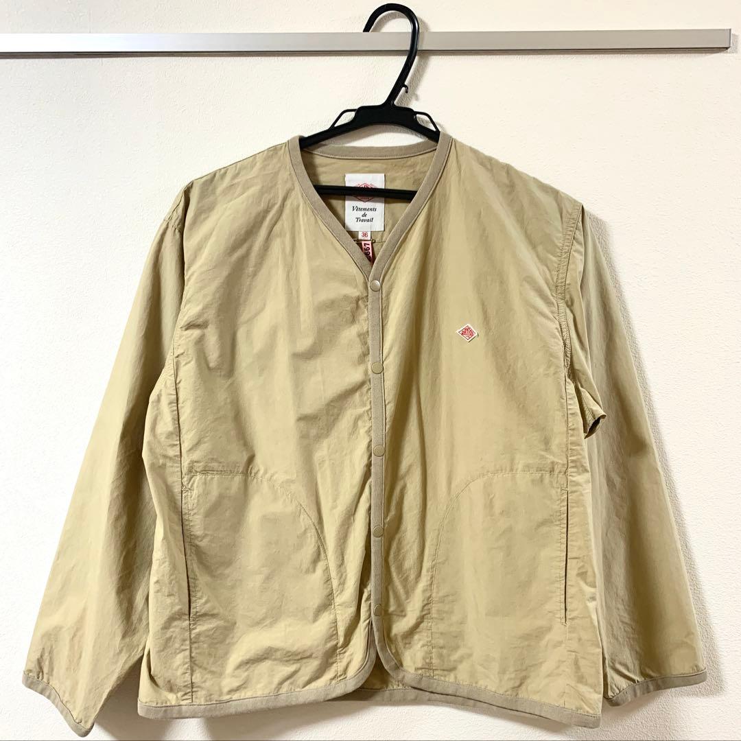 DANTON ダントン Vネック シャツカーディガン ノーカラー ベージュ 36