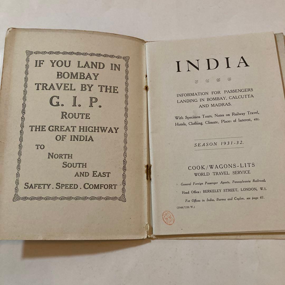 地図・旅行ガイド Cook's and Wagon's lits INDIA 1931-32