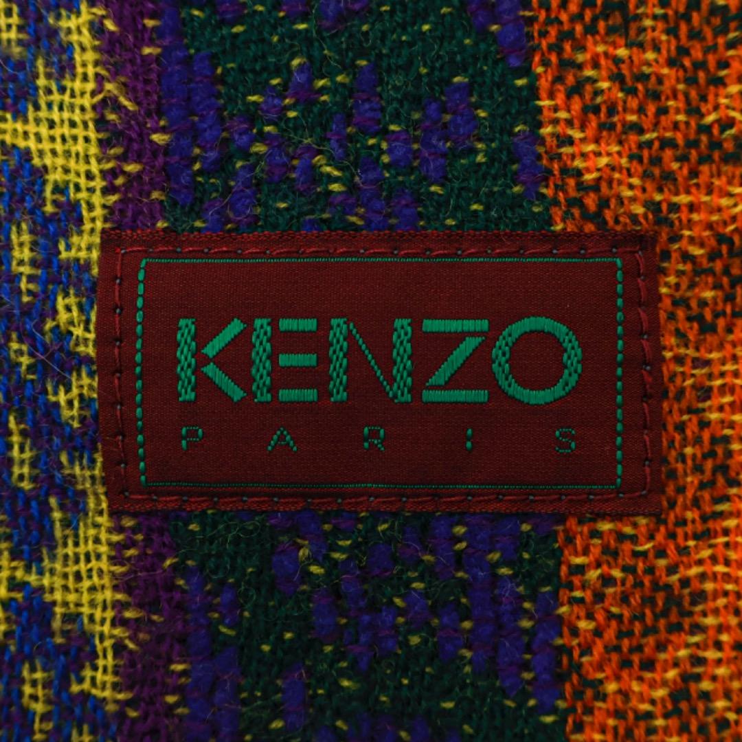 H4398-77◾️ヴィンテージ ケンゾー　総柄　ウールマフラー　Y2K