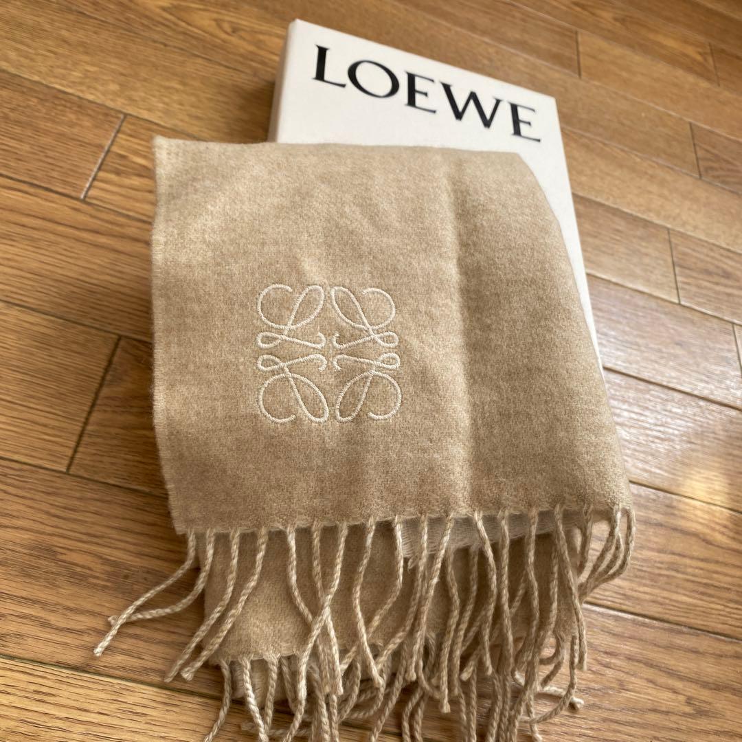 LOEWE ホワイト×ベージュ バイカラーマフラー