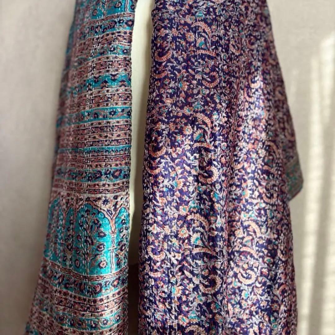 カンタ刺繍 シルクストール インド Kantha embroidery 刺し子