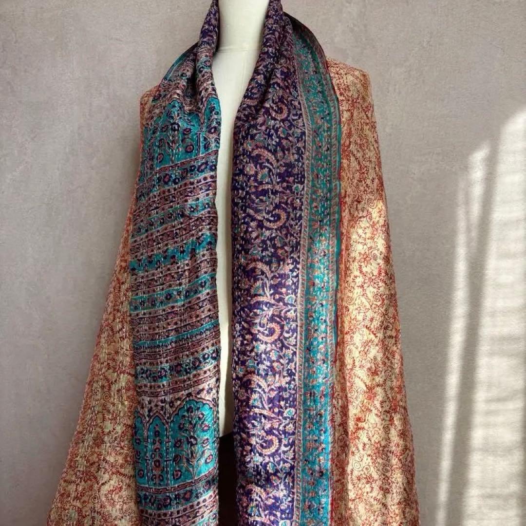 カンタ刺繍 シルクストール インド Kantha embroidery 刺し子