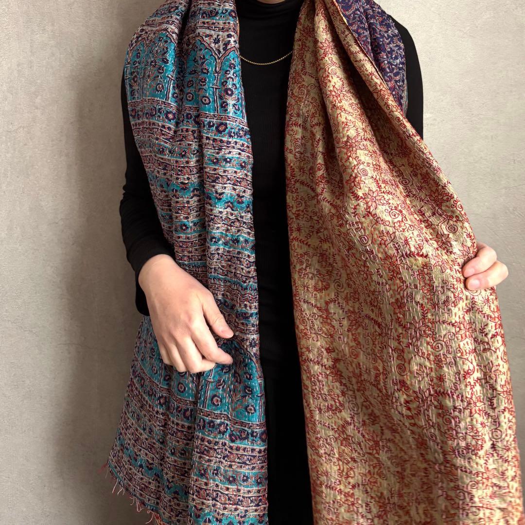 カンタ刺繍 シルクストール インド Kantha embroidery 刺し子