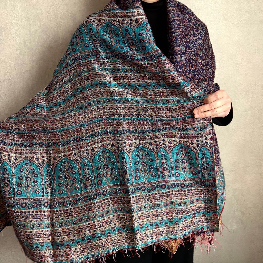 カンタ刺繍 シルクストール インド Kantha embroidery 刺し子