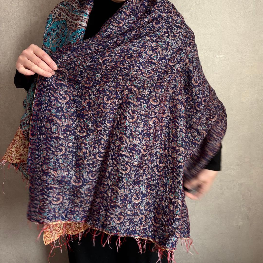 カンタ刺繍 シルクストール インド Kantha embroidery 刺し子
