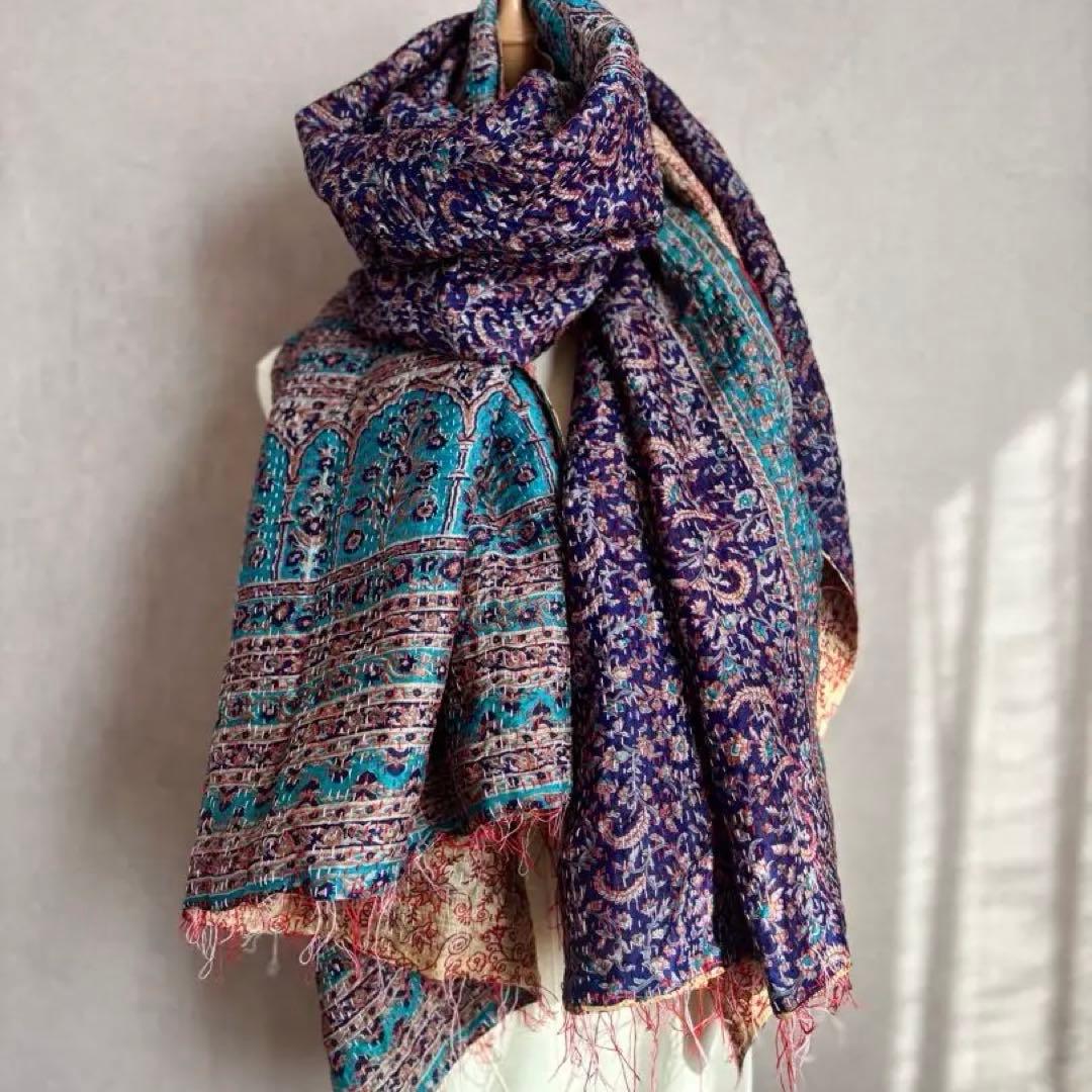 カンタ刺繍 シルクストール インド Kantha embroidery 刺し子