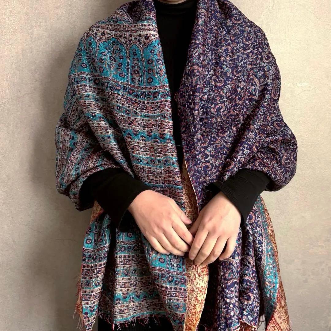 カンタ刺繍 シルクストール インド Kantha embroidery 刺し子