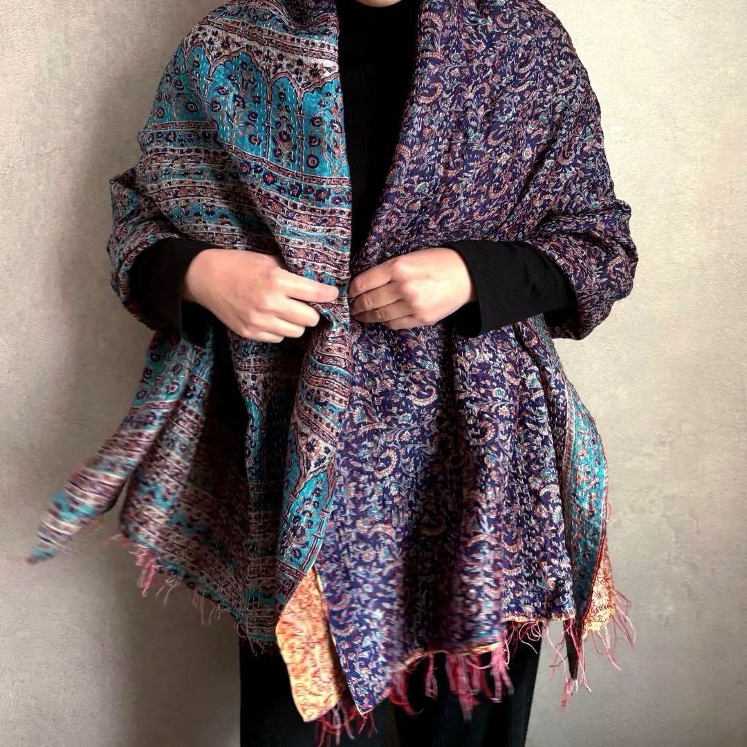 カンタ刺繍 シルクストール インド Kantha embroidery 刺し子