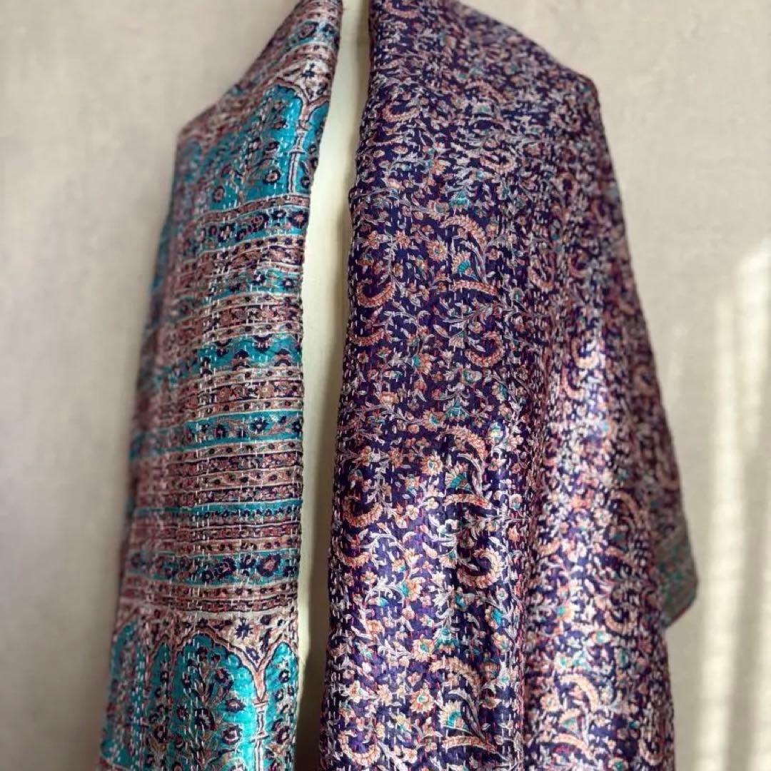 カンタ刺繍 シルクストール インド Kantha embroidery 刺し子