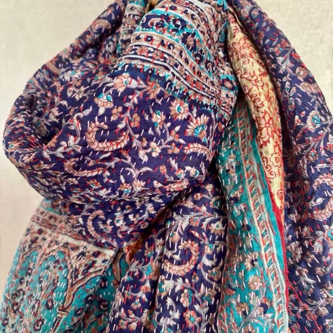カンタ刺繍 シルクストール インド Kantha embroidery 刺し子