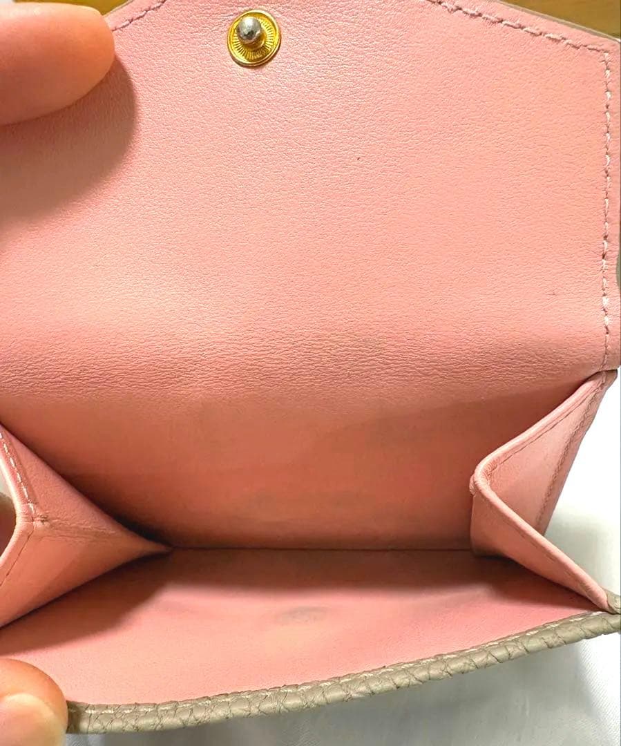 【美品・メンテ済】BONAVENTURA 三つ折り財布 グレージュ×ピンク 箱付