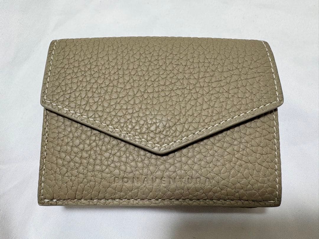 【美品・メンテ済】BONAVENTURA 三つ折り財布 グレージュ×ピンク 箱付
