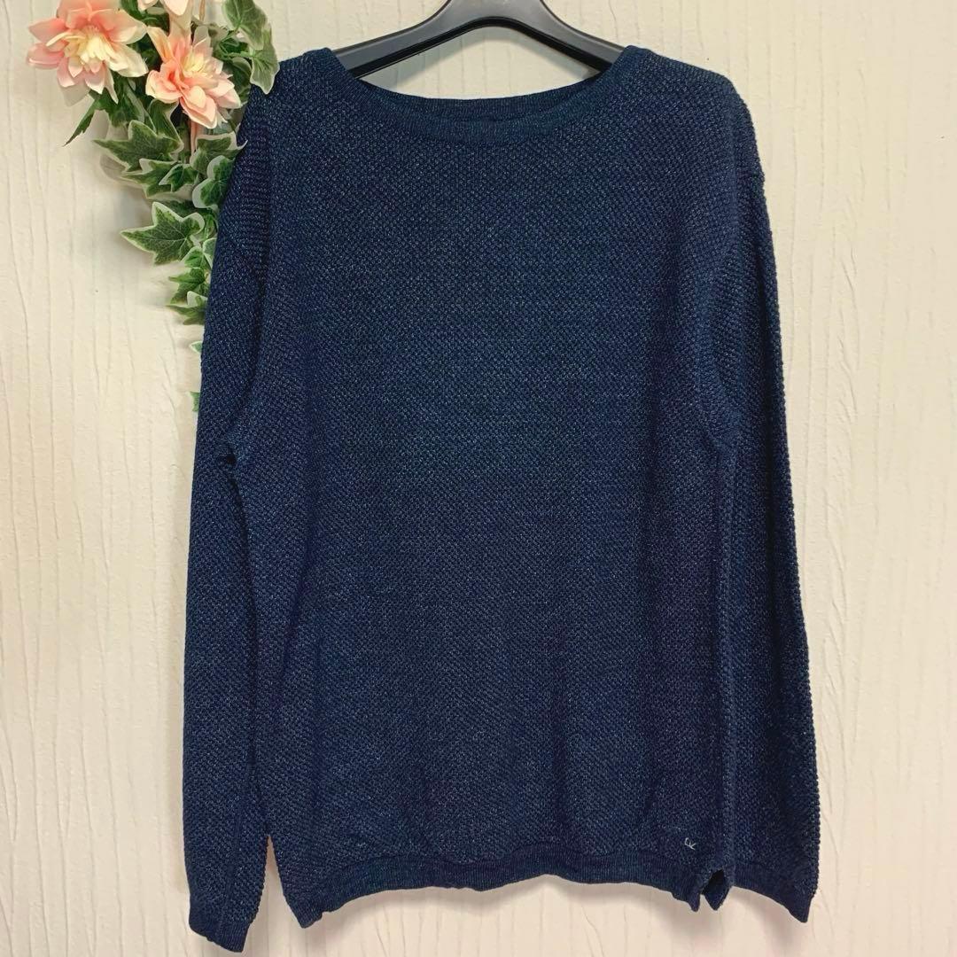 専用♡美品 45R ギマニット 擬麻 コットン ニット 濃紺 R刺繍 日本製