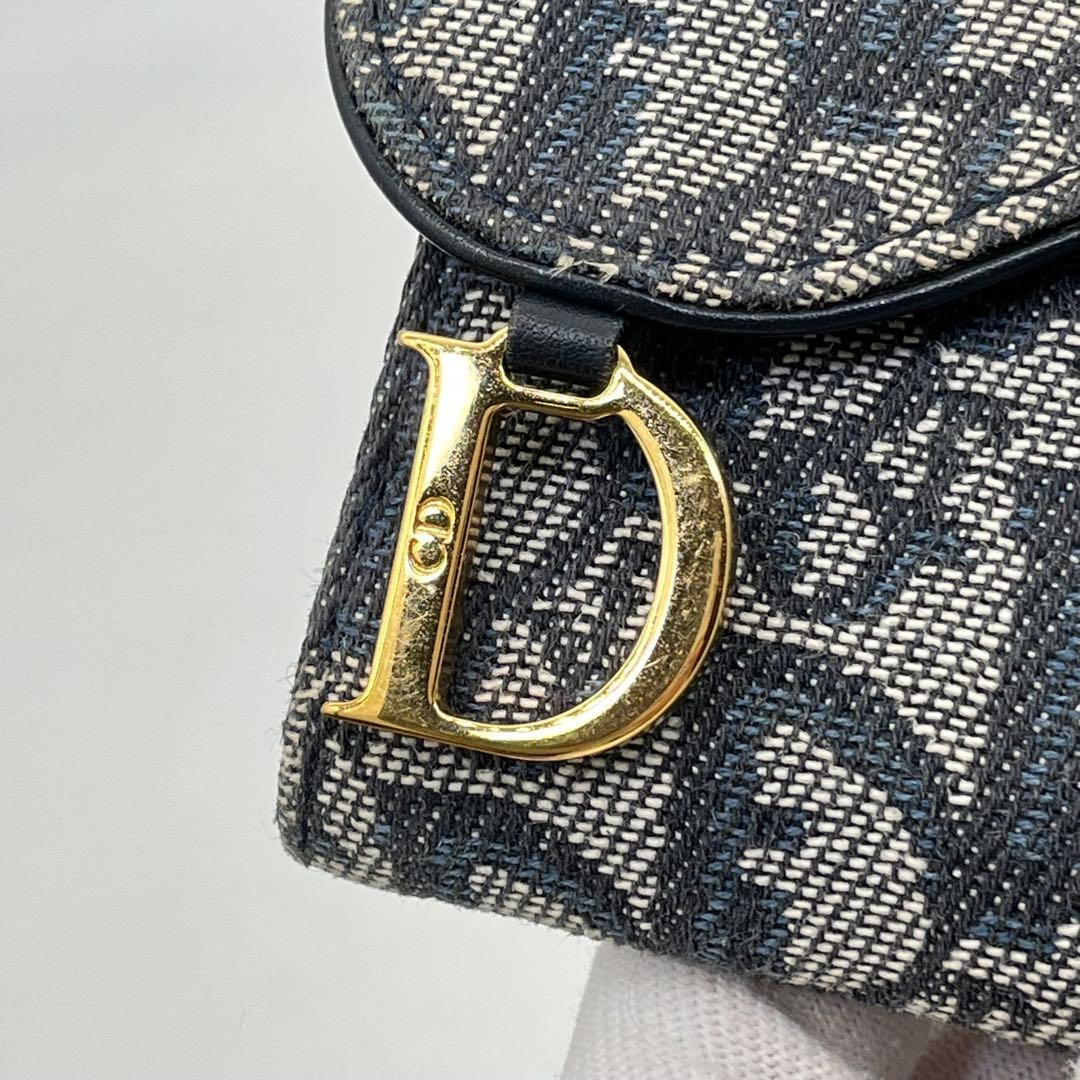 クリスチャンディオール 二つ折り財布 トロッター柄 ロゴ金具 サドル キャンバス