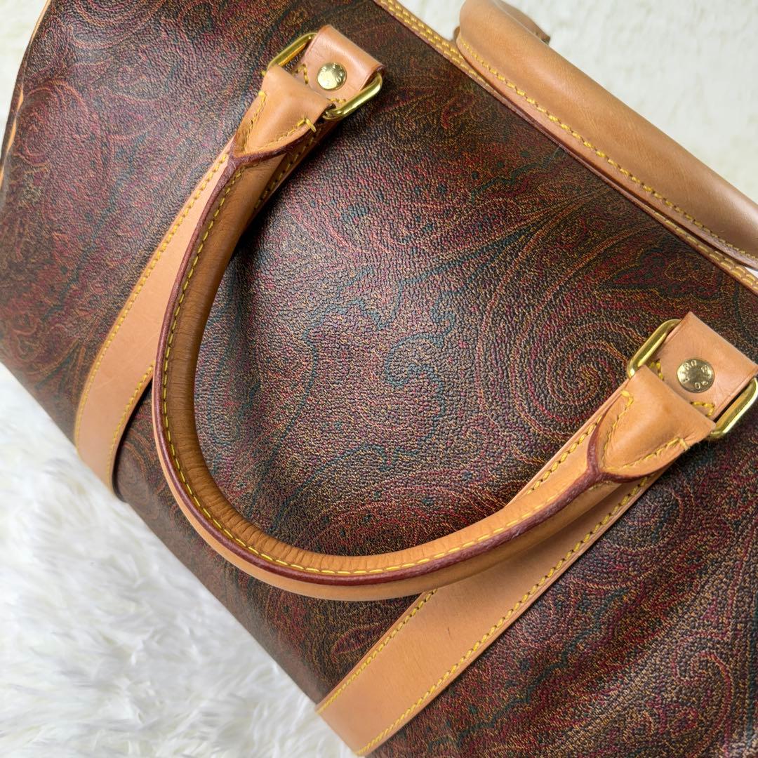 美品⭐️ETRO エトロ ボストンバッグ ペイズリー柄 PVC ブラウン レザー