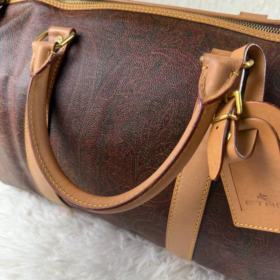 美品⭐️ETRO エトロ ボストンバッグ ペイズリー柄 PVC ブラウン レザー