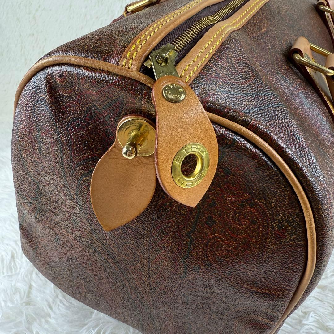 美品⭐️ETRO エトロ ボストンバッグ ペイズリー柄 PVC ブラウン レザー