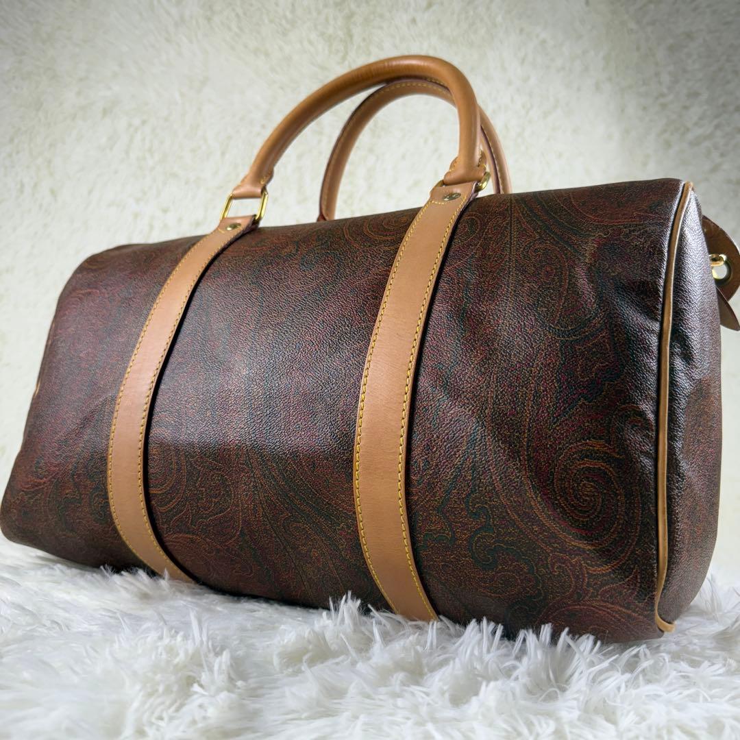 美品⭐️ETRO エトロ ボストンバッグ ペイズリー柄 PVC ブラウン レザー