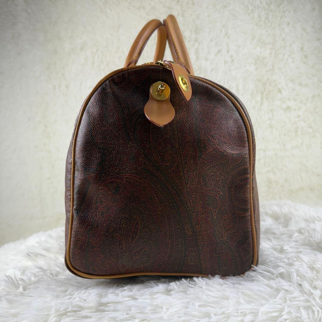 美品⭐️ETRO エトロ ボストンバッグ ペイズリー柄 PVC ブラウン レザー