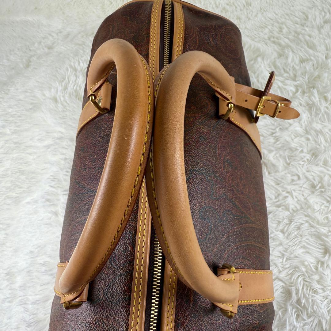 美品⭐️ETRO エトロ ボストンバッグ ペイズリー柄 PVC ブラウン レザー
