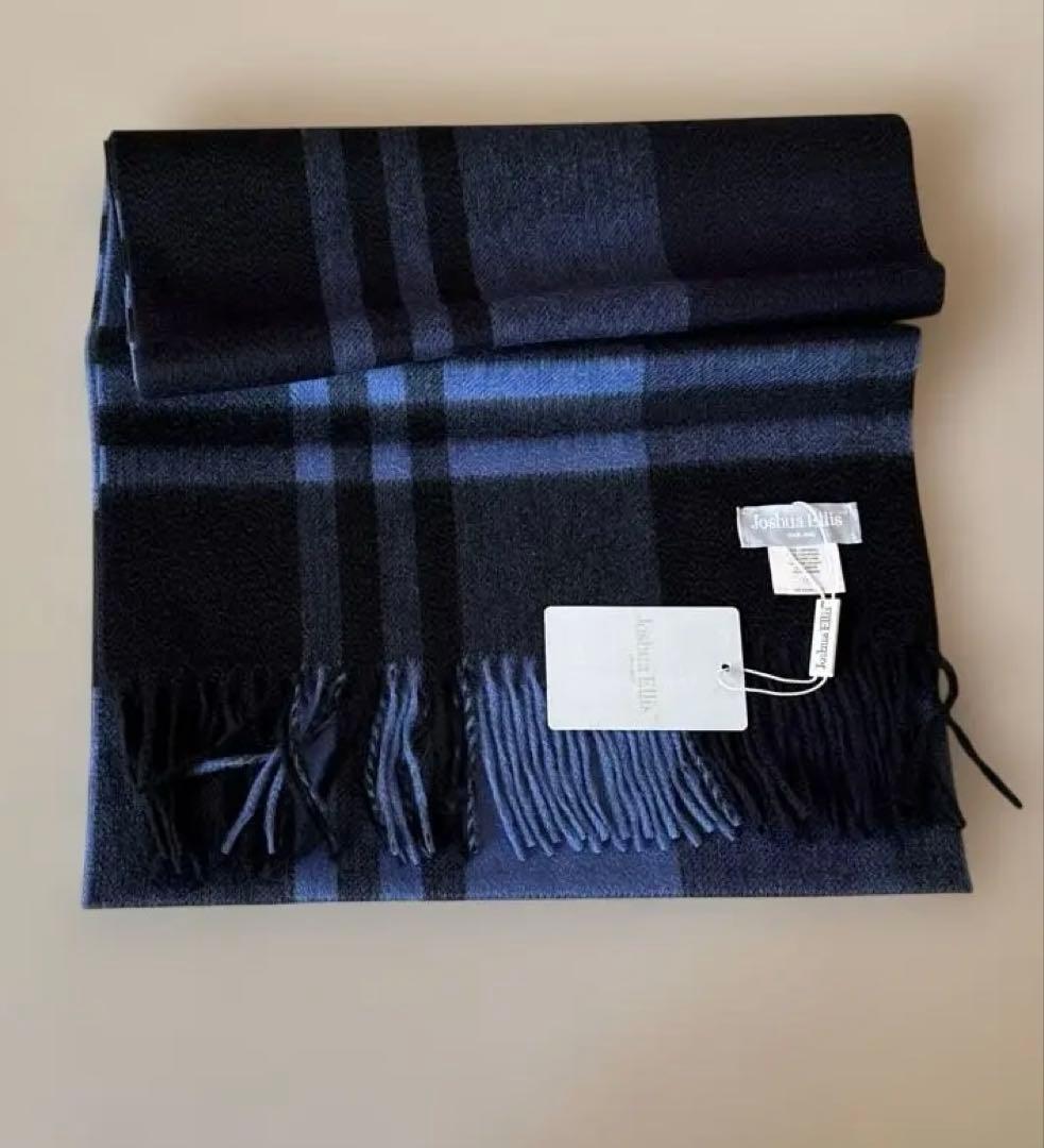 【新品】Joshua Ellis 100% カシミヤ　ブルーチェック