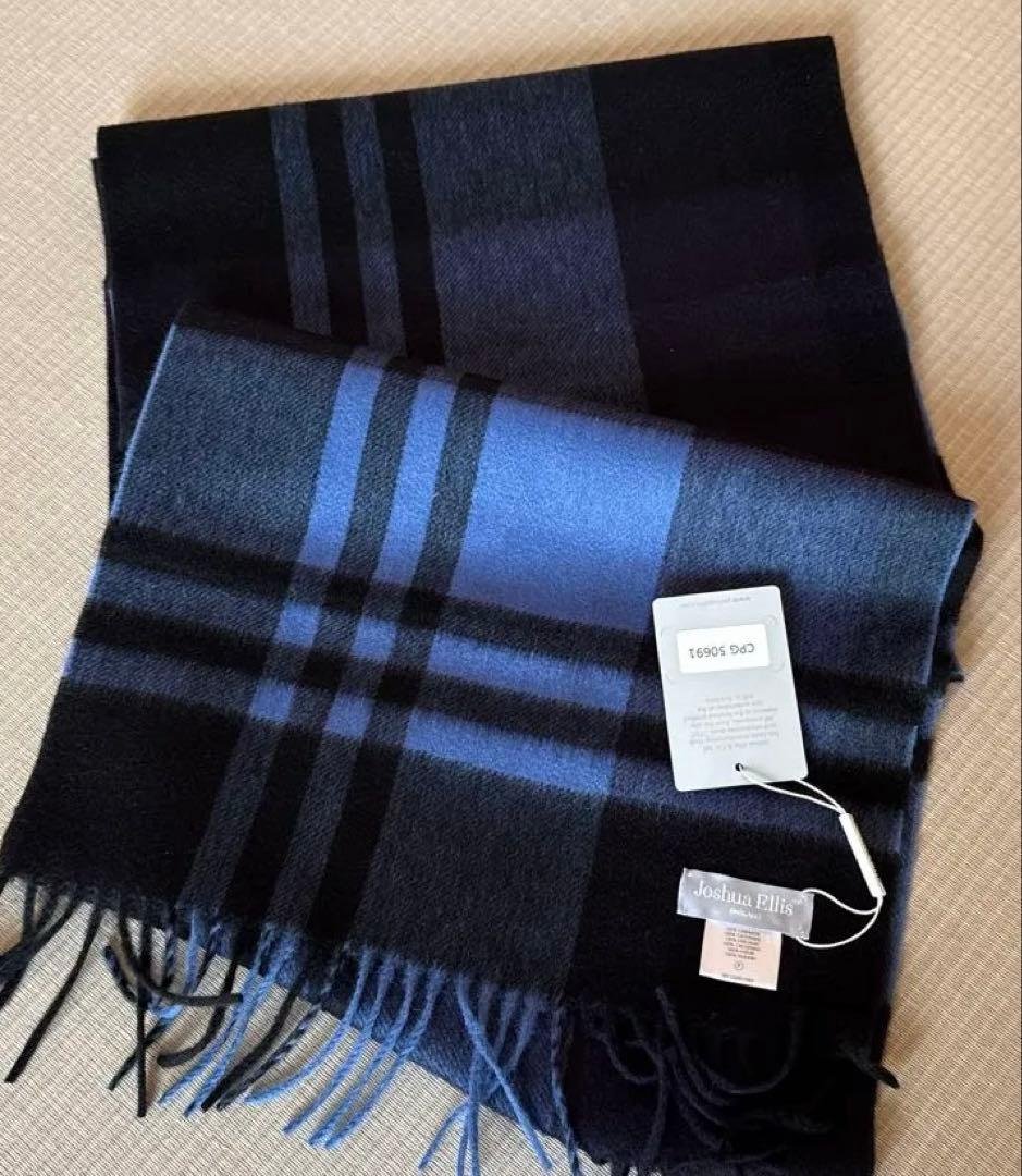 【新品】Joshua Ellis 100% カシミヤ　ブルーチェック