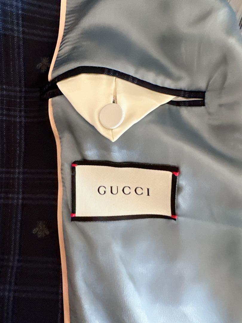 極美品　GUCCIスーツ　セットアップ　529010 チェック　BEE ネイビー