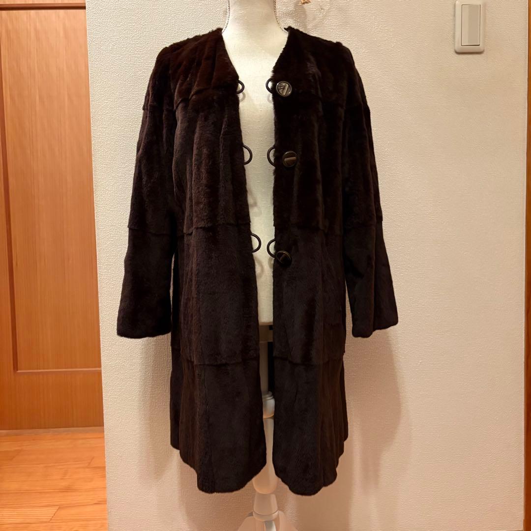 大島紬 / リアルファー リバーシブルコート 美品 着物リメイク