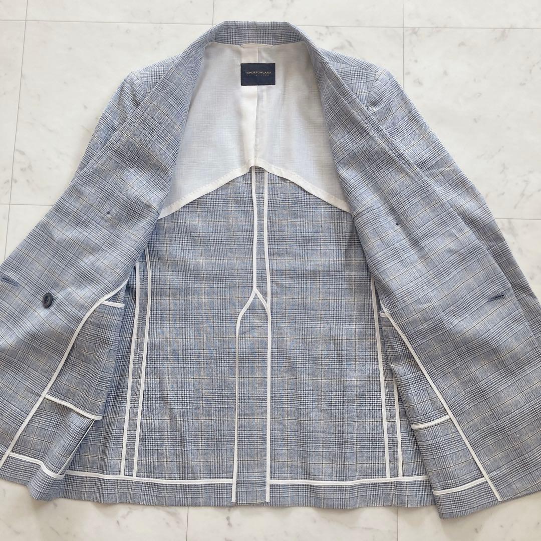 極美品　トゥモローランド　ブルーグレンチェック ダブルブレストジャケット