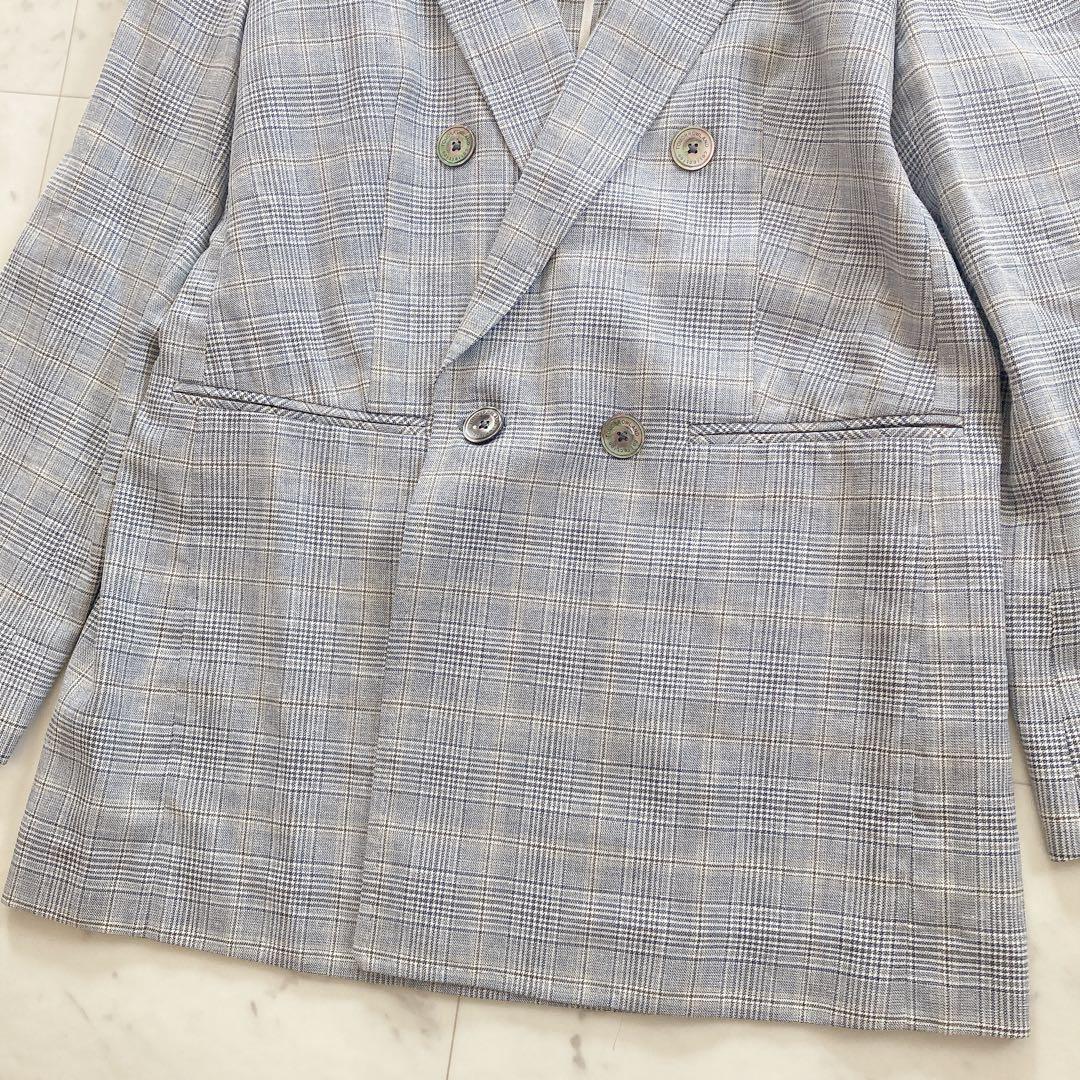 極美品　トゥモローランド　ブルーグレンチェック ダブルブレストジャケット