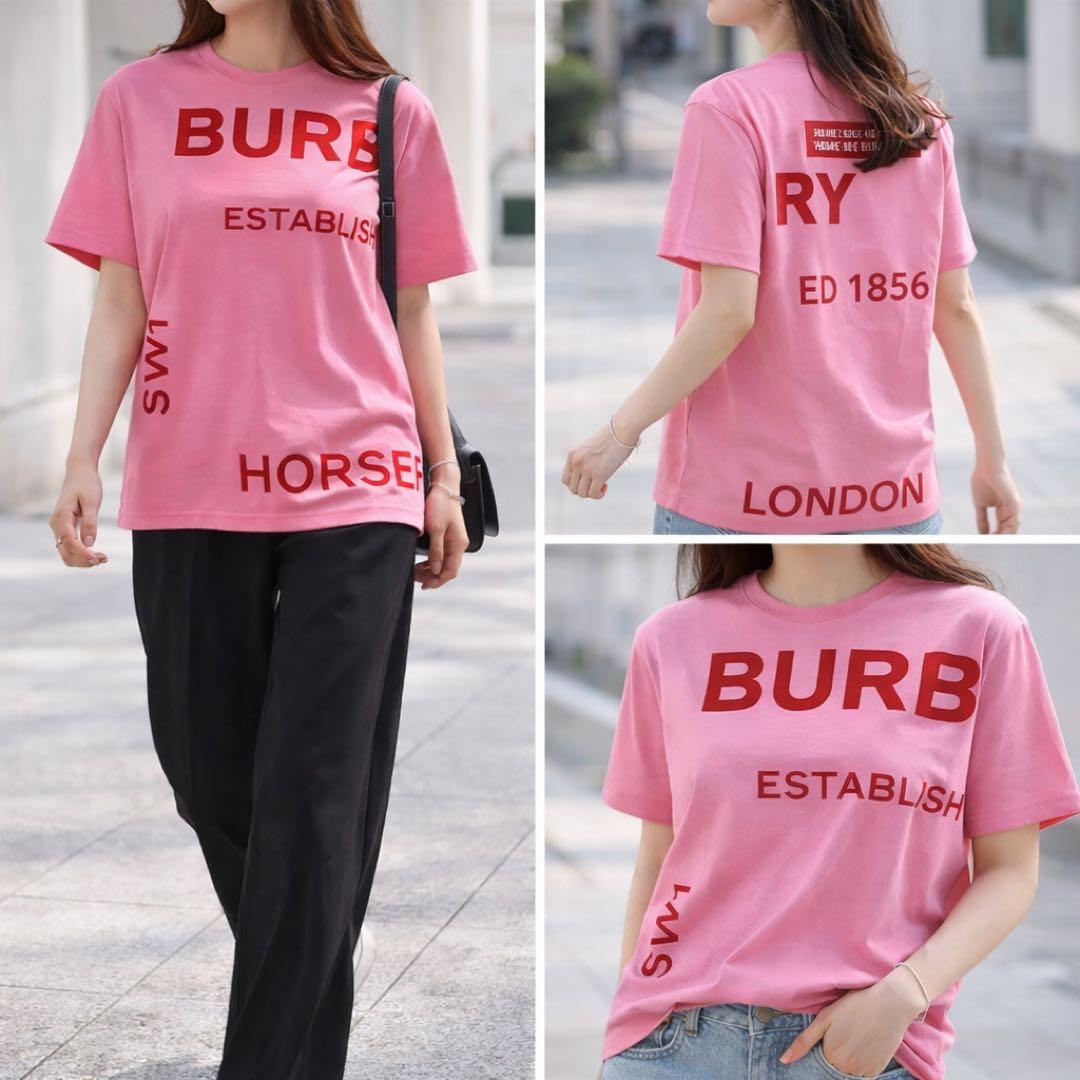 美品 バーバリー Tシャツ ホースフェリー ピンク XXS M相当 ストレッチ