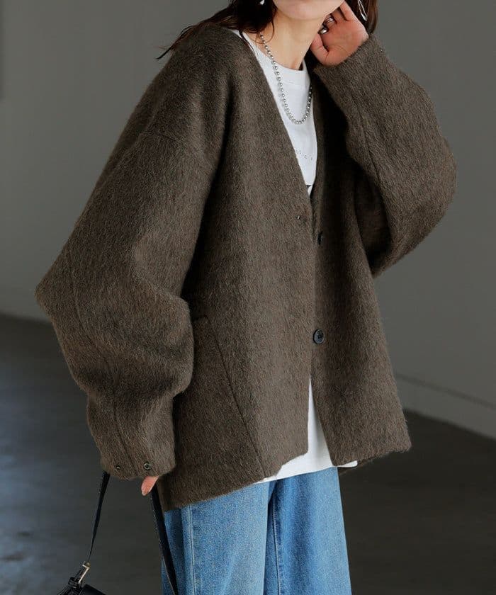 HUG.U コート シャギー ドルマンスリーブ　アウター アッシュブラウン