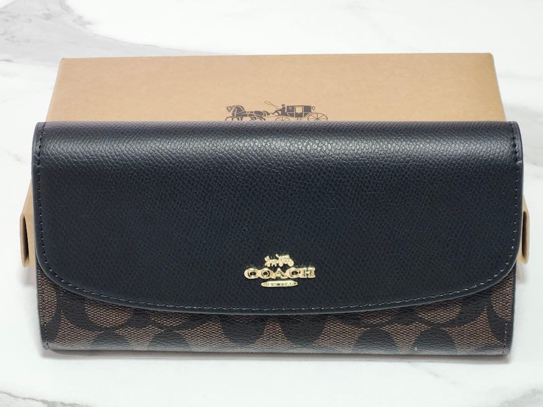 COACH　長財布　ネイビー/ブラウン