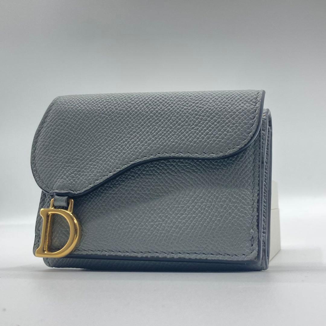 Dior ディオール 三つ折り財布 サドル ロータスウォレット ブルーグレー