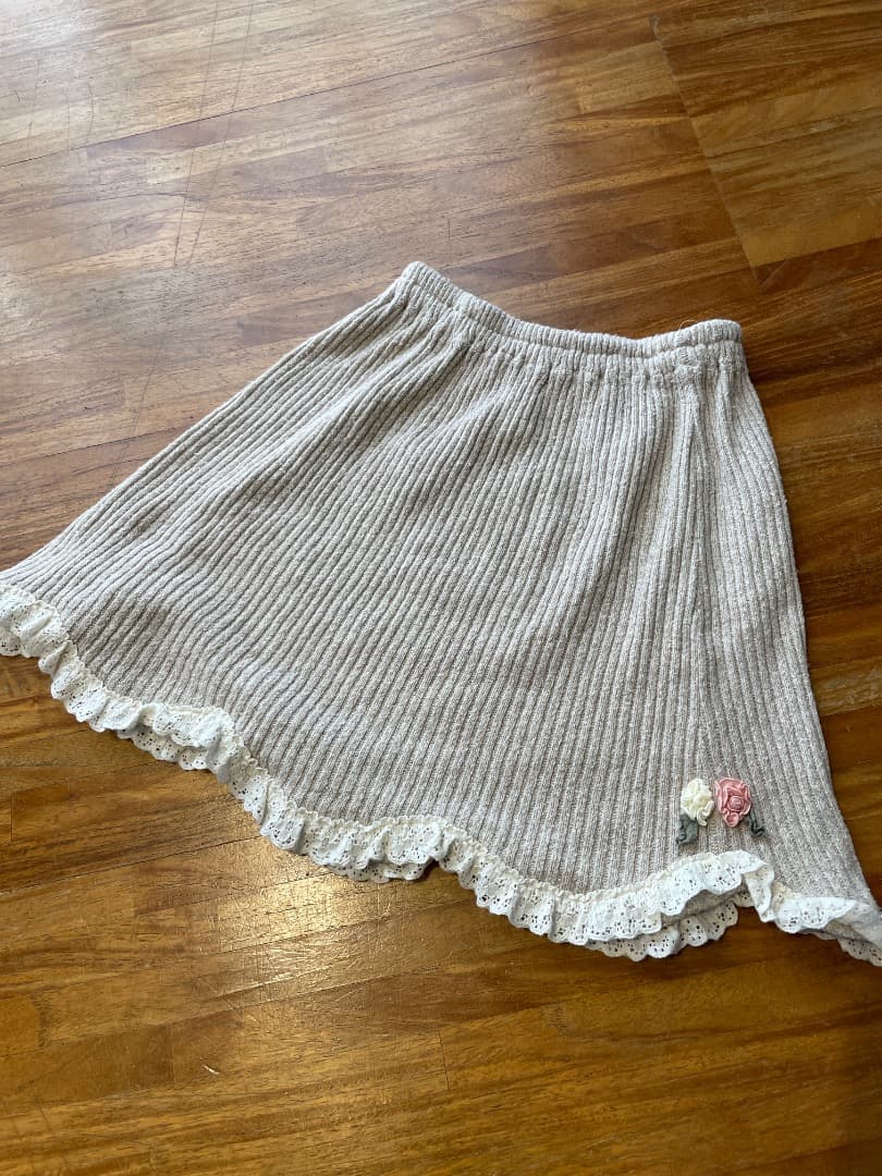 【美品】ドールモチーフ レース フラワー 綿混 ニット セットアップ 140