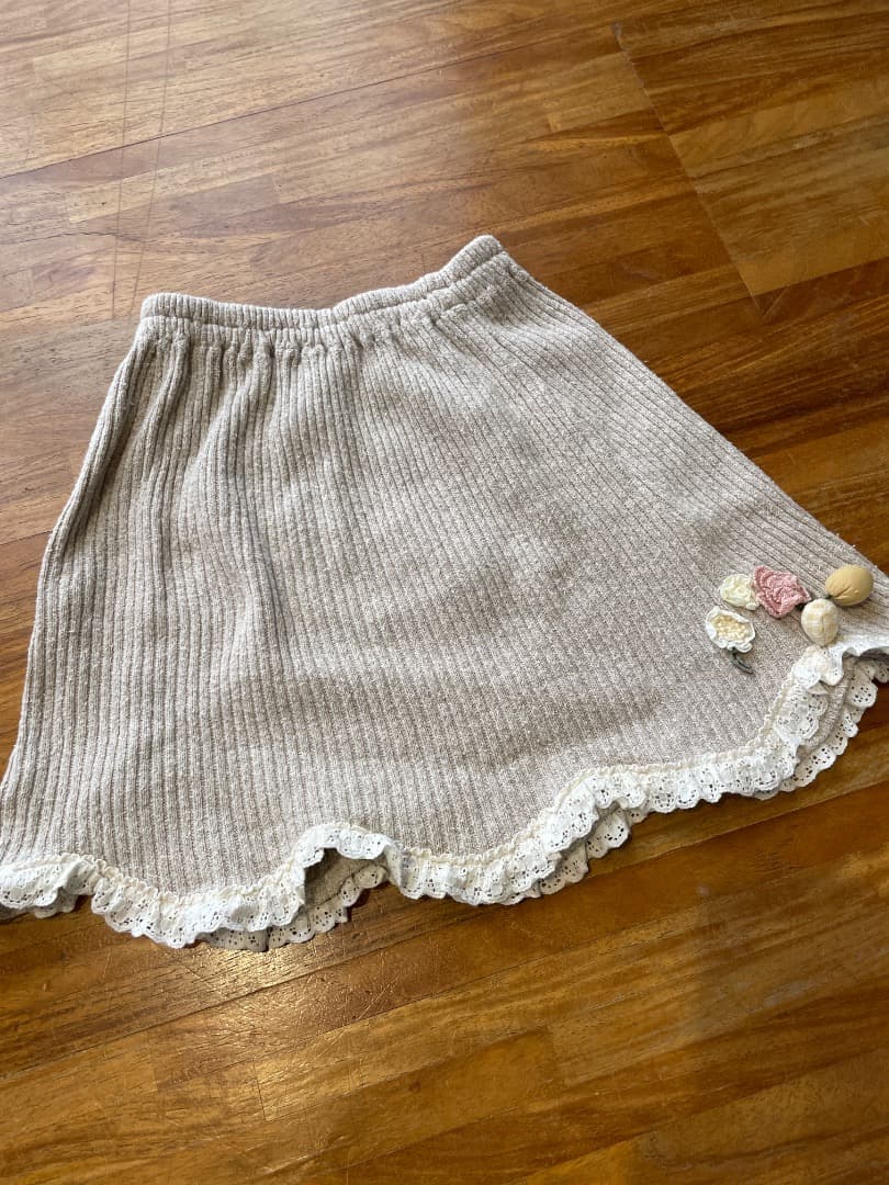 【美品】ドールモチーフ レース フラワー 綿混 ニット セットアップ 140