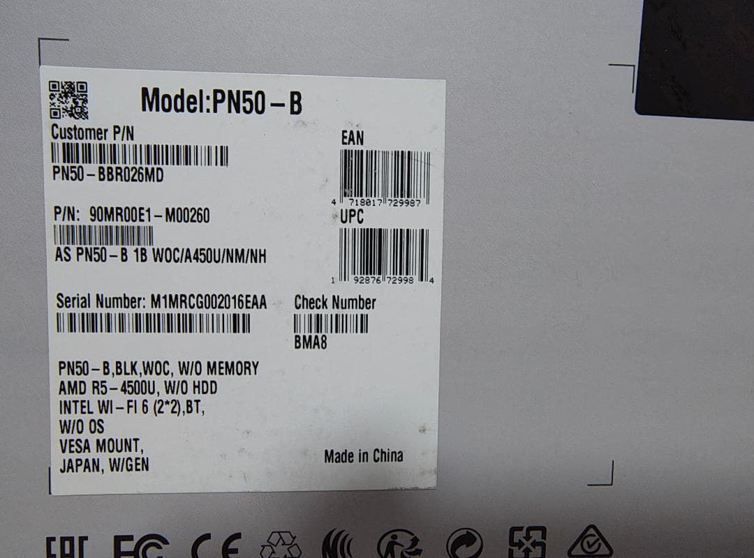 美品 ASUS ミニPC PN50-B AMD Ryzen 5 4500U