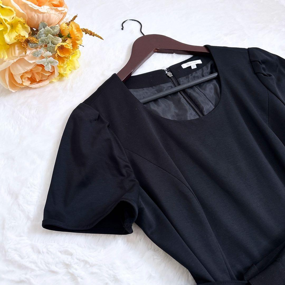 TO BE CHIC リボンベルト ひざ丈 フレアワンピース 黒 2XL 美品