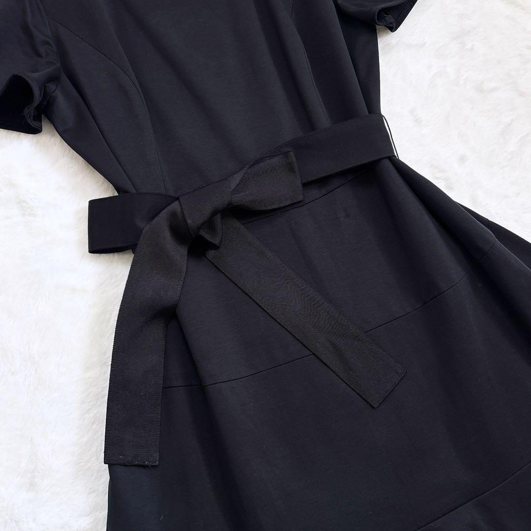 TO BE CHIC リボンベルト ひざ丈 フレアワンピース 黒 2XL 美品