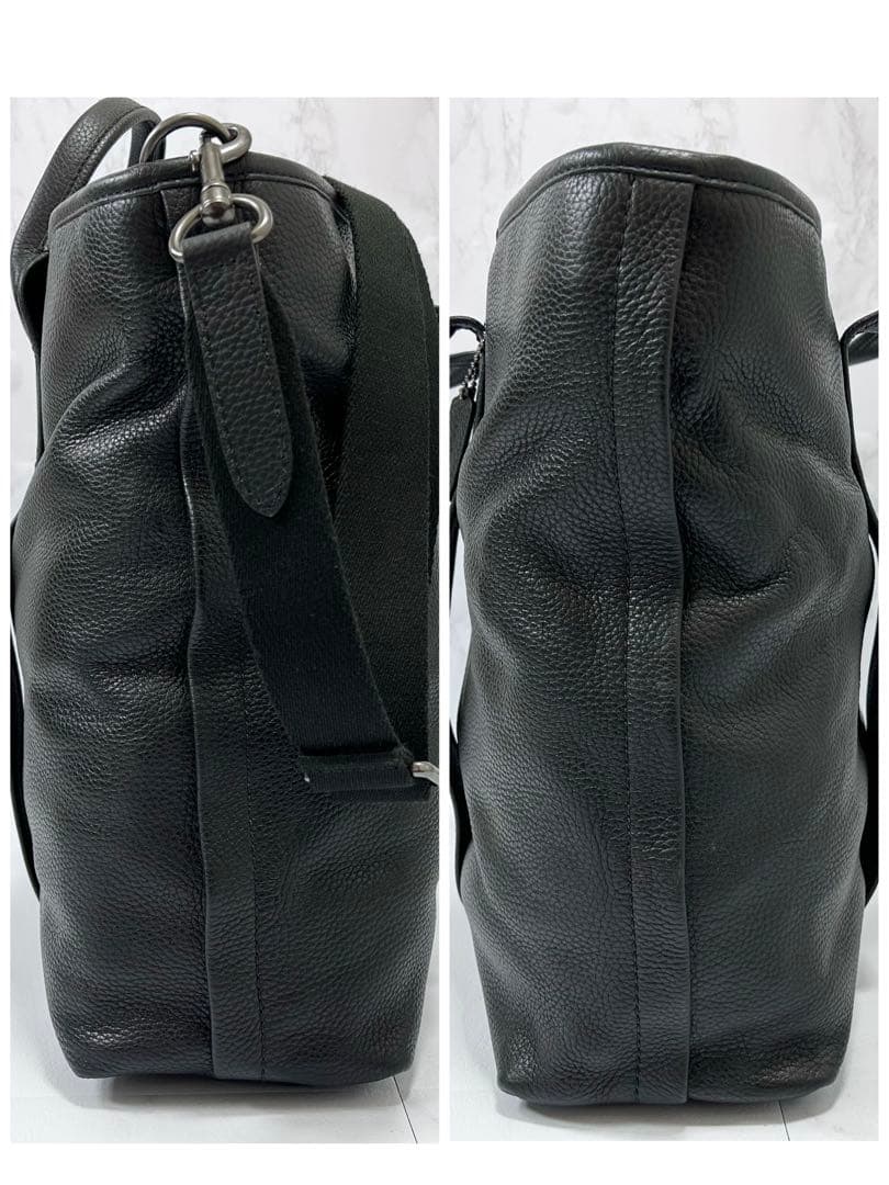 大容量 COACH シボ革 2way ボストンバッグ 43cm×53cm 黒