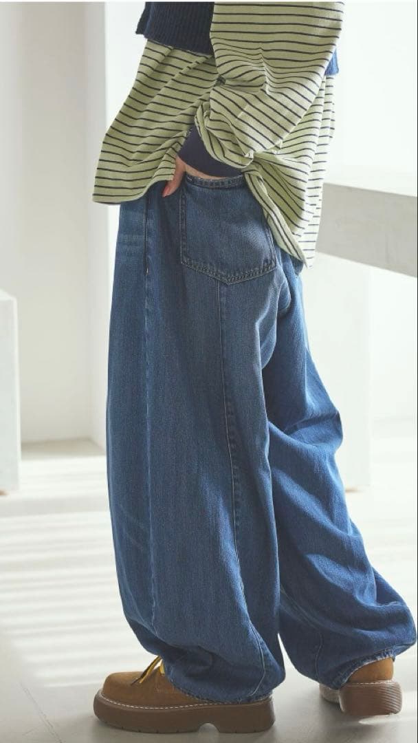 ニコアンド 3Dドロップデニムパンツ　L インディゴ