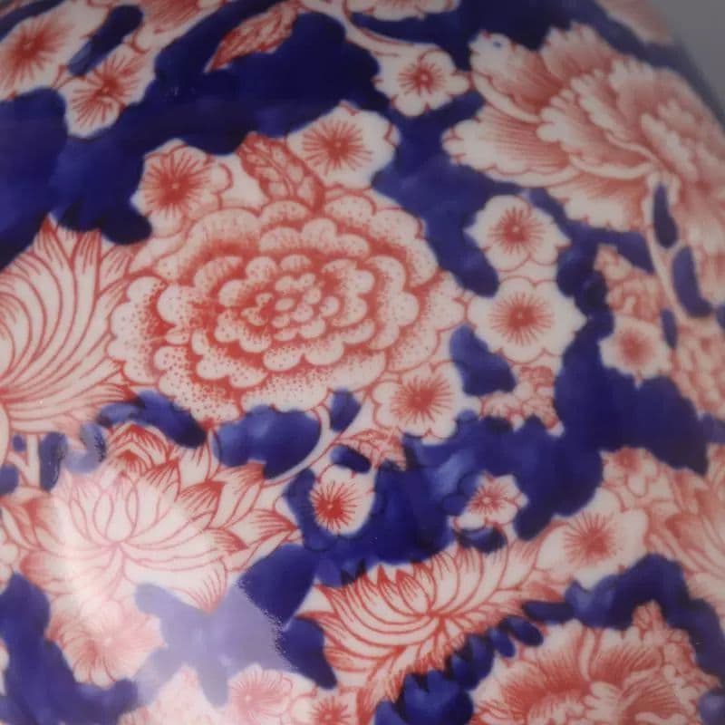 万花紋将軍缶 賞物観賞瓶 景徳鎮 陶磁器 現代工芸品 美術品 置物