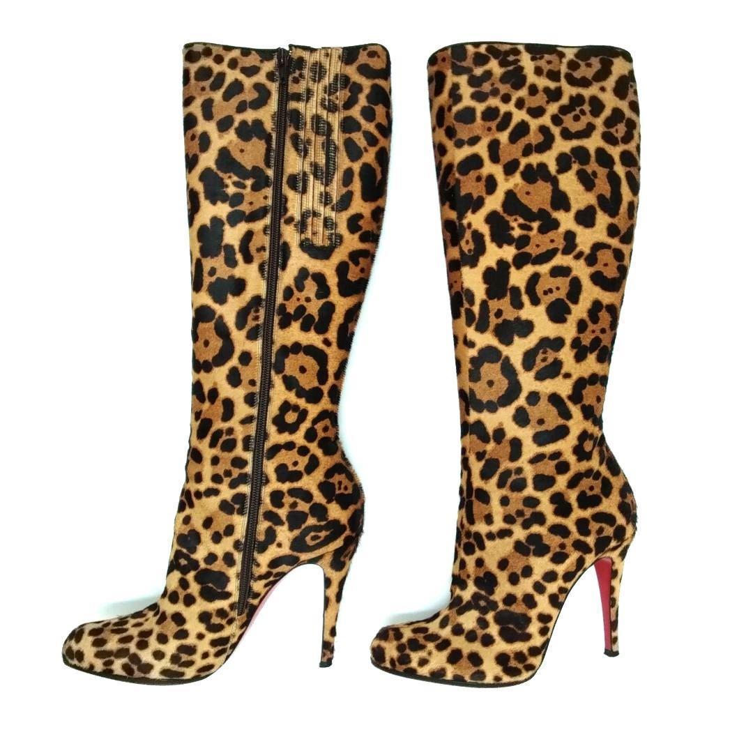 Christian Louboutinルブタン ロングブーツ ハラコ レオパード