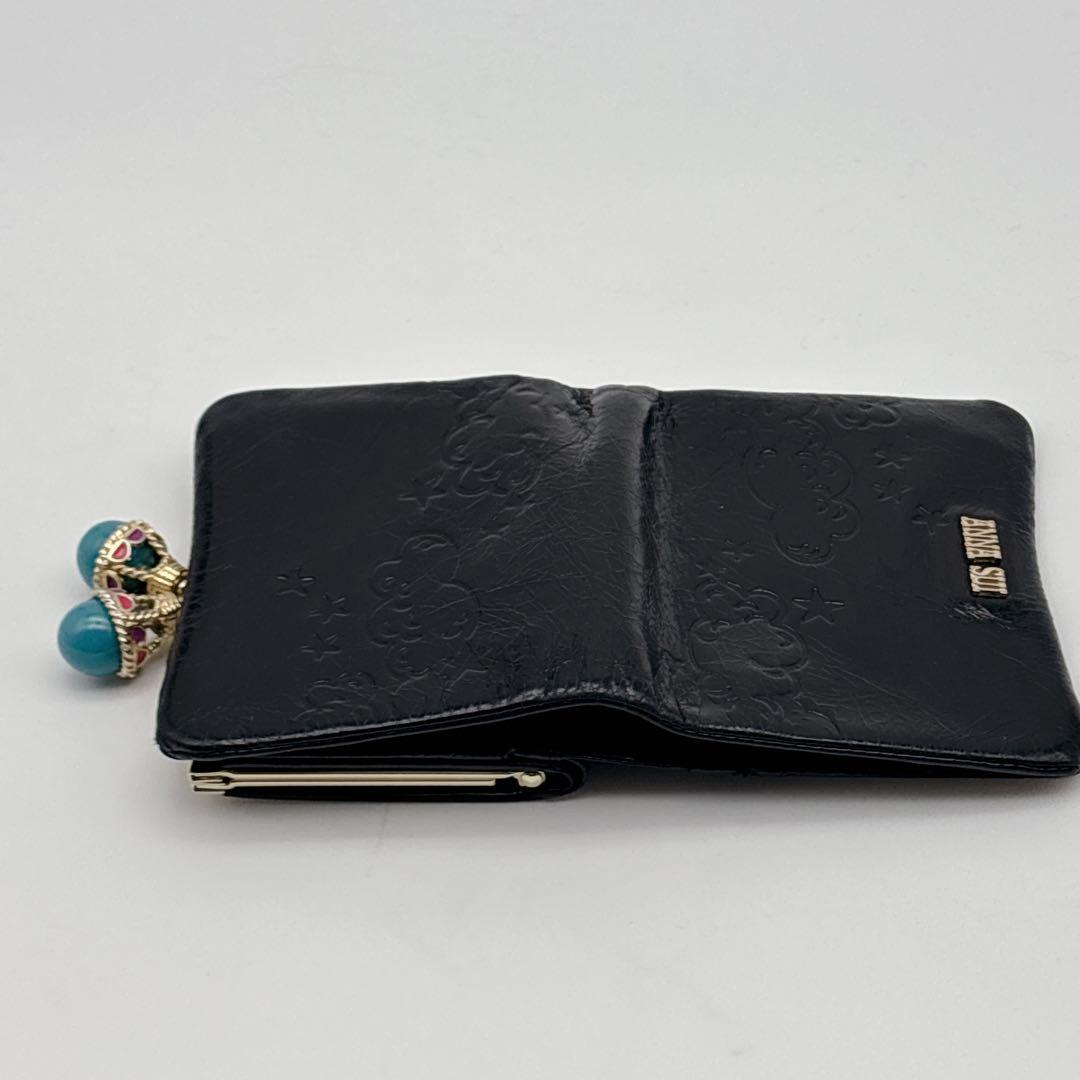 ✨希少✨ ANNA SUI アナスイ がま口二つ折り 財布 星空 雲 型押し 黒