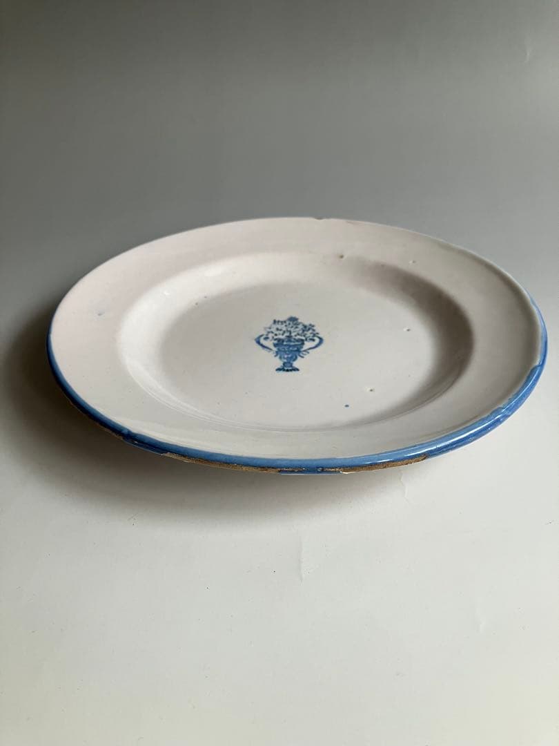 青い花リム皿　フランスアンティーク　19世紀　 ヴァラージュ　varages