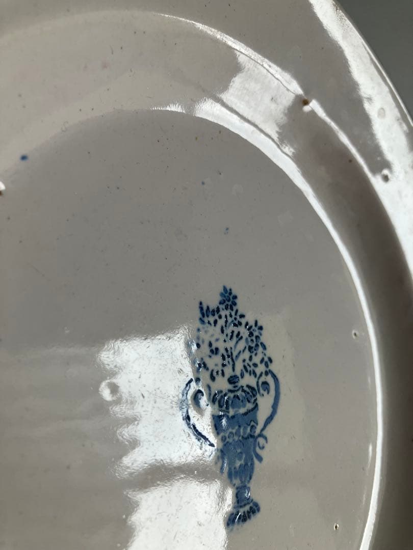 青い花リム皿　フランスアンティーク　19世紀　 ヴァラージュ　varages