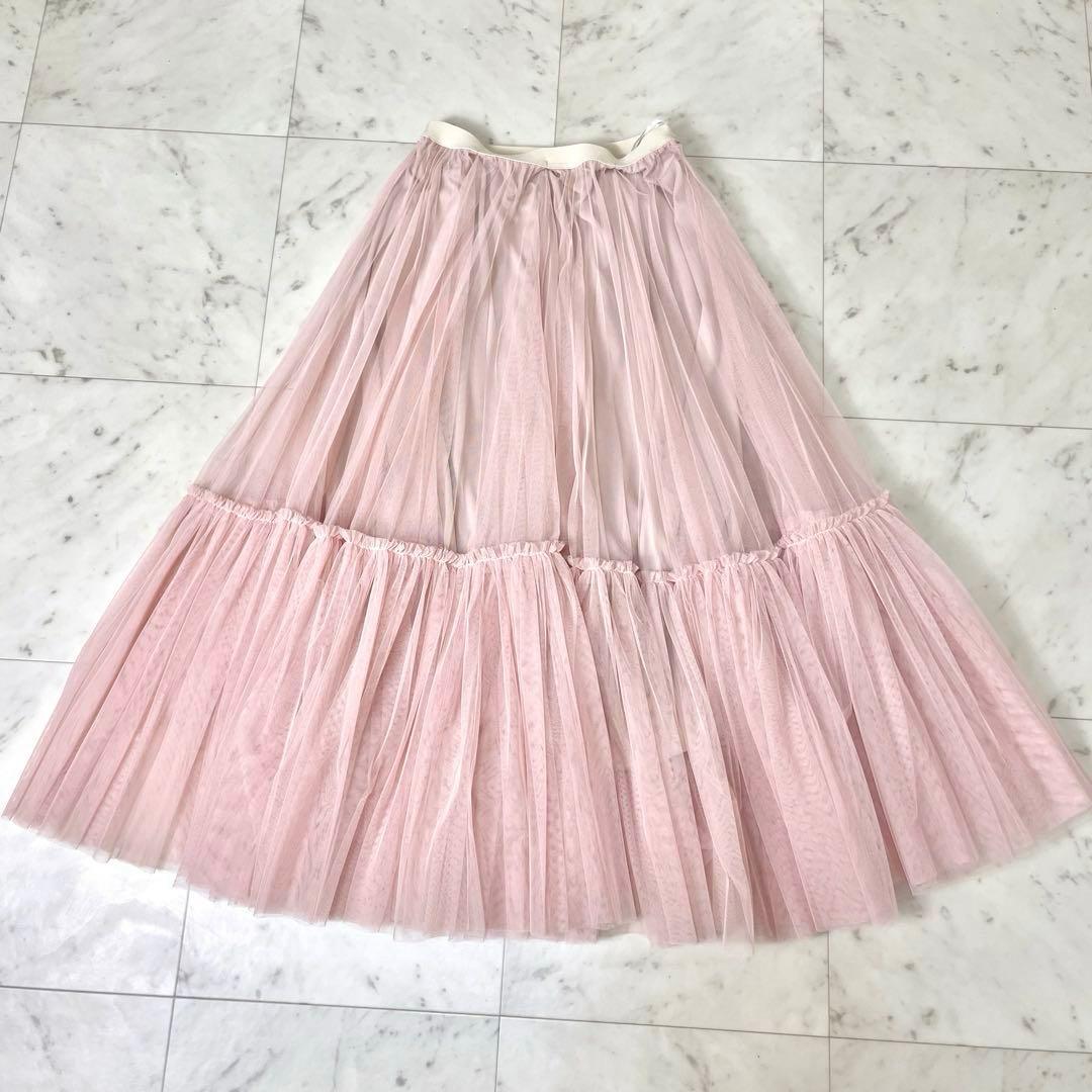 【未使用級】ジェンヌ 24SS プリーツ ボリューム チュールスカート Sピンク